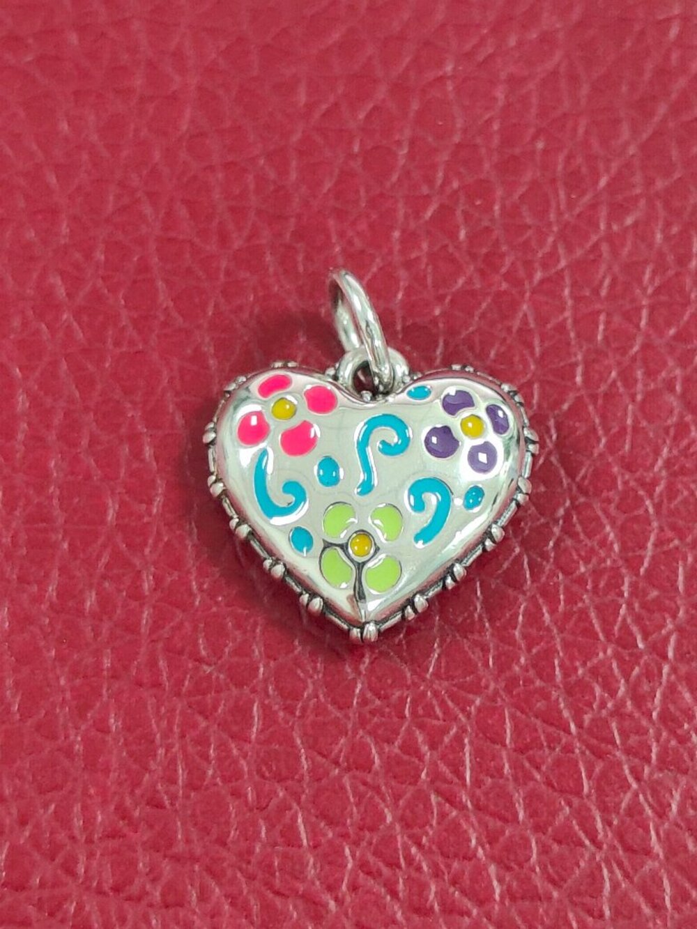 James Avery Multi-Color Enamel Consuela Heart Charm Sterling Silver Pendant
